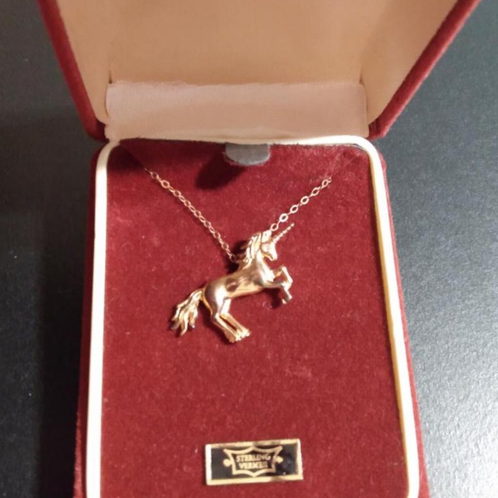24k Unicorn Pendant With 1 Pt Diamond Necklace